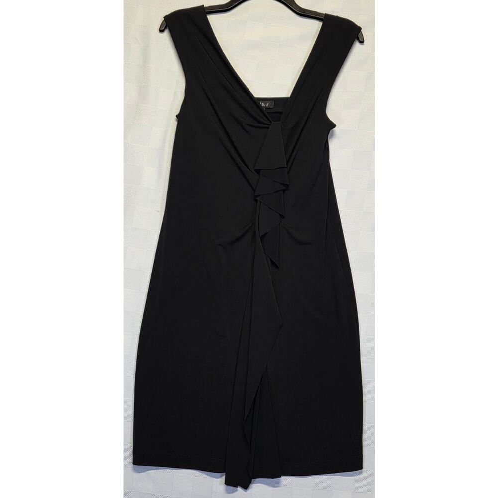 White House Black Market Cocktail Dress M Black Center Ruffle Stretch Wide Strap